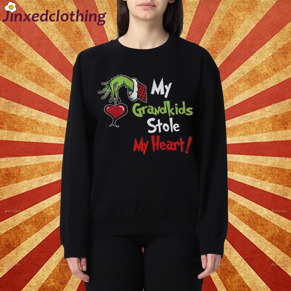 My Grandkids Stole My Heart Christmas Custom Gift For Family Grinch Hoodie T-shirt 